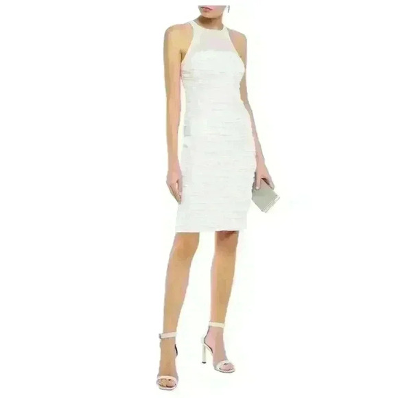 NWT Halston Heritage Women's Cocktail High Neck Fitted Ruched Dress, 6 - Picture 1 of 9